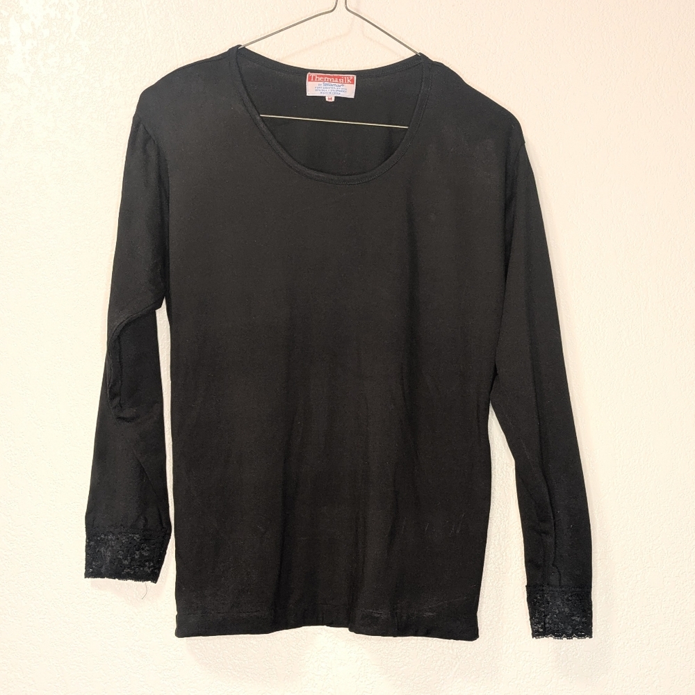 Vintage Thermasilk Top With Lace Cuffs And Drawstring Waist